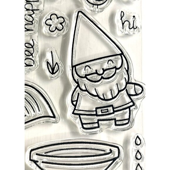 Lawn Fawn Gnome Sweet Gnome Photopolymer Stamp Mushroom Flamingo Bee Retired - Picture 3 of 6